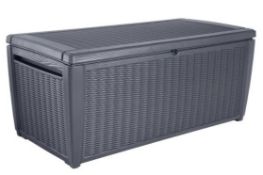 1x Keter Sumatra Rattan Effect Outdoor Plastic Garden Storage Box 511L Dark Grey RRP £110. (H64 x