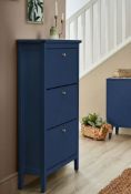 (R16) 1x Hamilton Shoe Cabinet Navy. Painted Finish With Metal Handles. (H122.5x W70x D26cm)