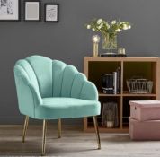 (R6L) 1x Sophia Occasional Chair Duck Egg RRP £99. Velvet Upholstery. Tapered Metal Legs With Go