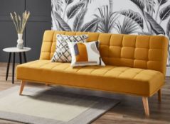 (R7K) 1x Click Clak Kelly Sofa Bed Ochre RRP £200. Wooden Frame With Solid Birchwood Legs. (H81x W