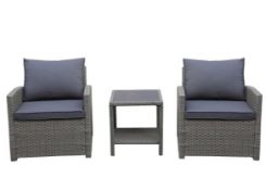 (R16) 1x Matara Tea For Two Bistro Set RRP £350. Hand Woven Rattan Effect. Toughened Glass Top.