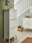 (R16) 1x Hamilton Shoe Cabinet White. Painted Finish With Metal Handles. (H122.5x W70x D26cm)