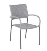 (R10B) 7x Bambrick Grey Rattan Stacking Chairs
