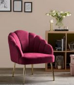 (R7E) 1x Sophia Occasional Chair Cerise RRP £99. Velvet Upholstery. Tapered Metal Legs With Gold