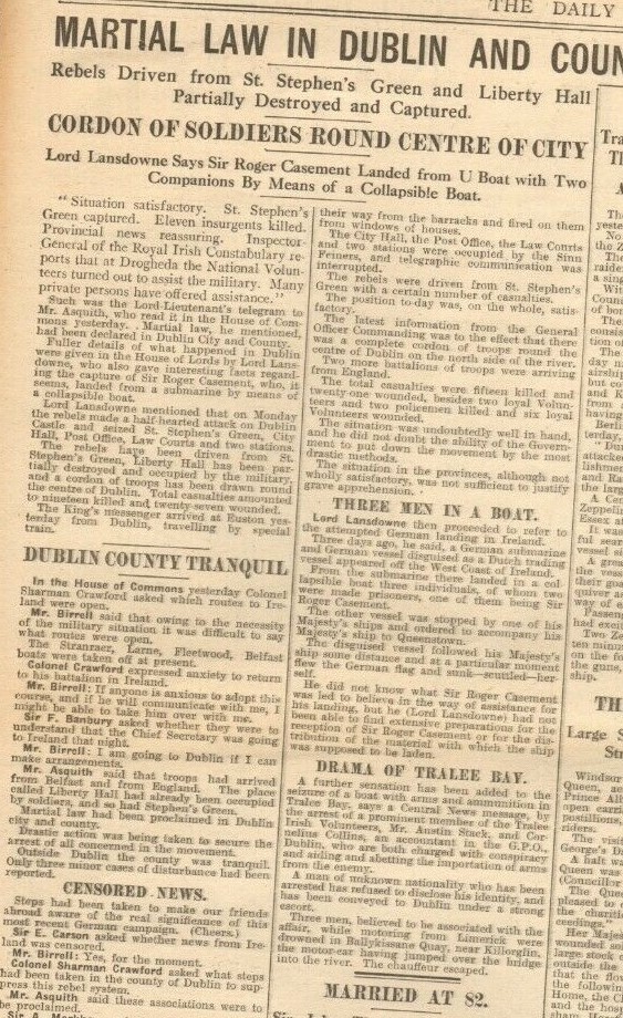 Original Newspaper Apr 27th 1916. First Reports Of the Easter Rising Rebellion - Image 2 of 3