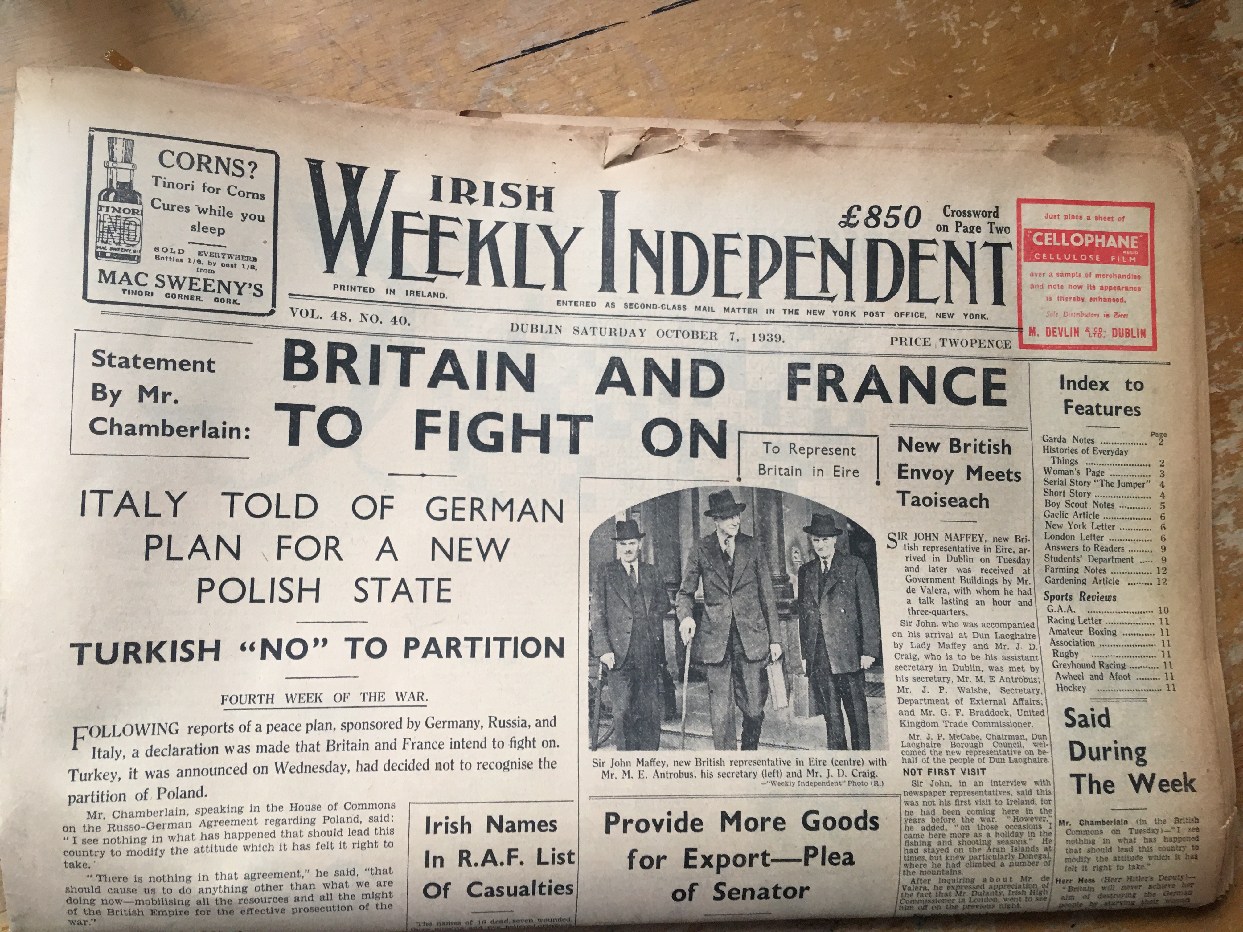The Weekly Irish Independence 1939 Irish News, GAA Reports, Adverts, RTE Guide 16