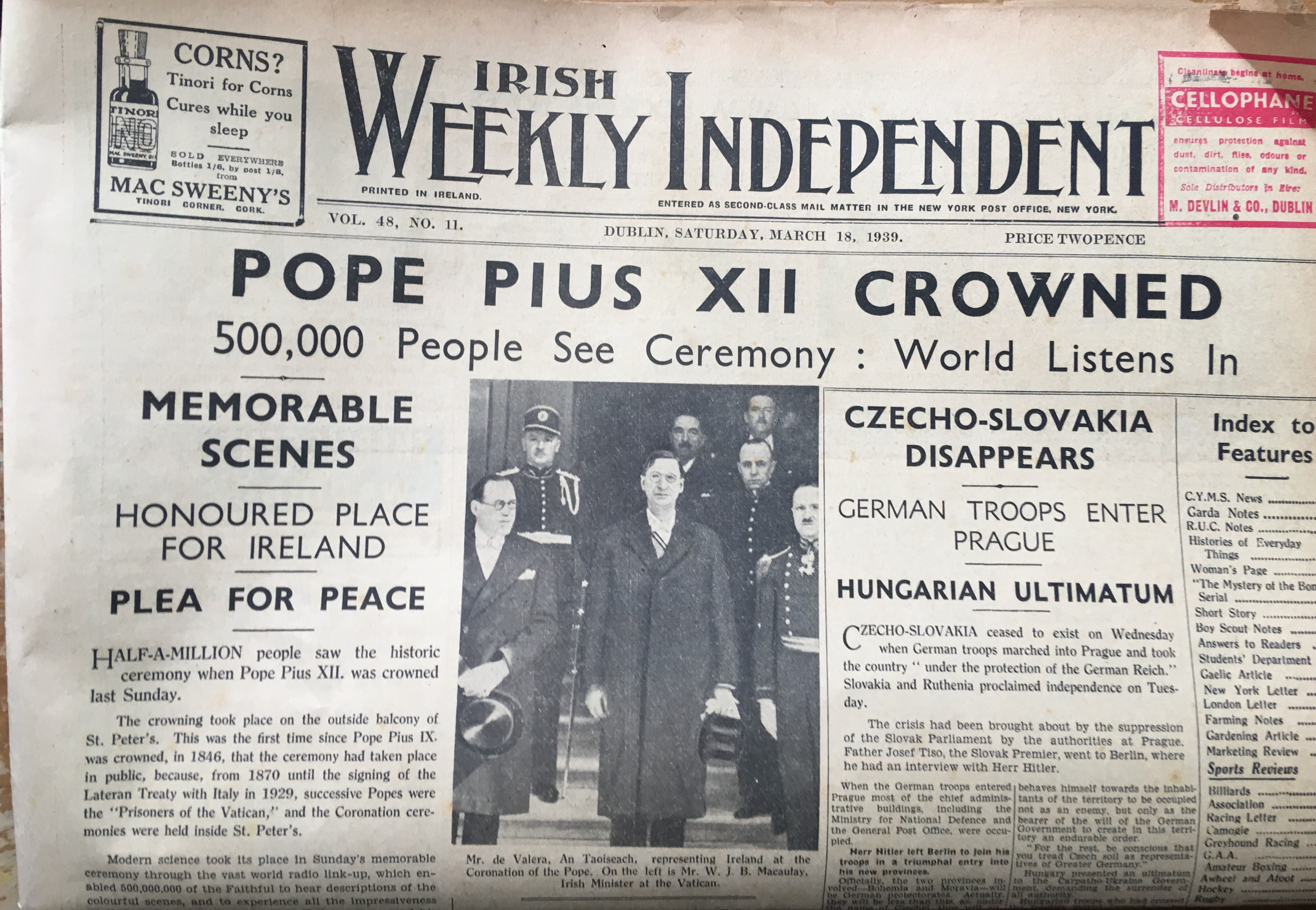 The Weekly Irish Independence 1939 Irish News, GAA Reports, Adverts, RTE Guide 9