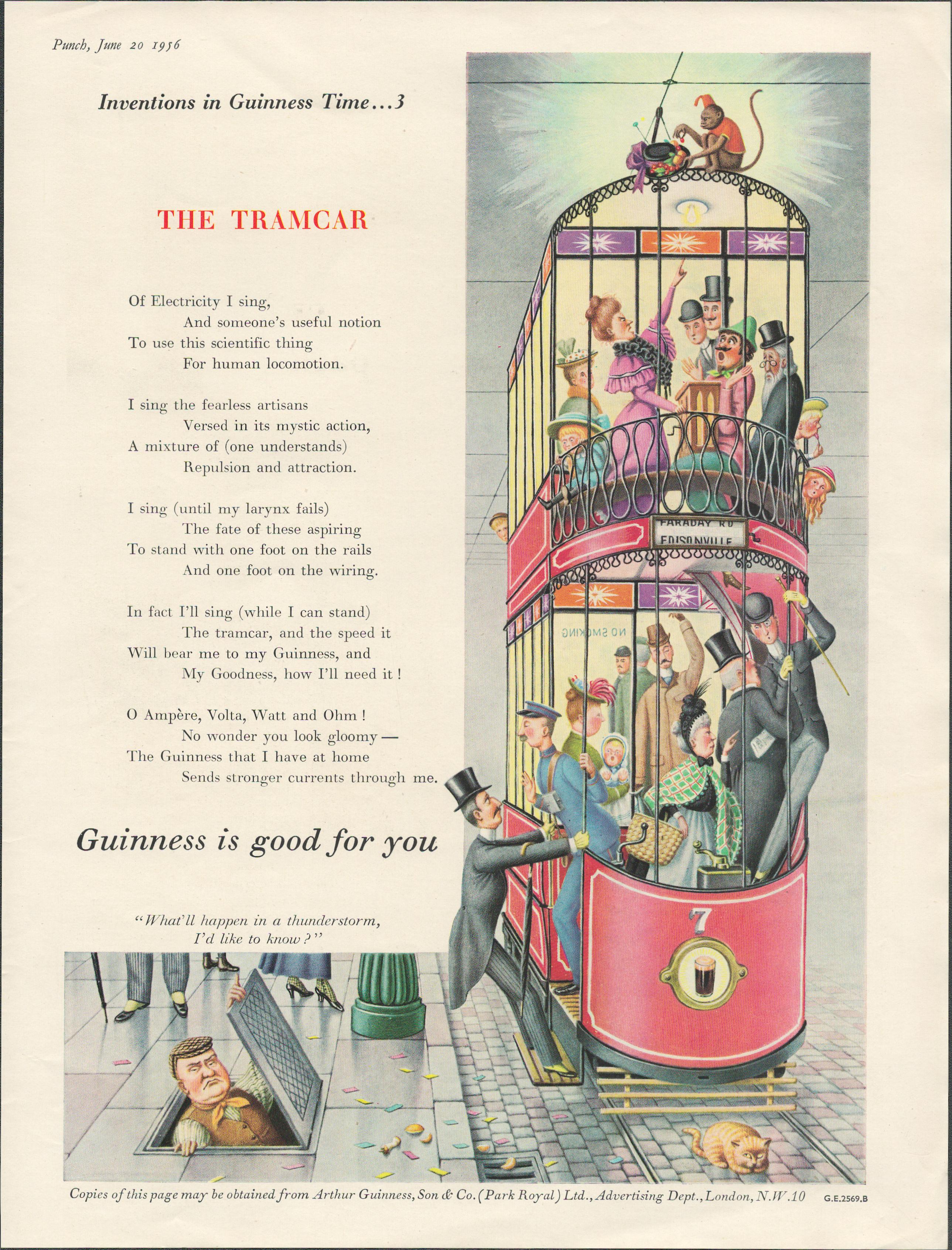 1956 Vintage Guinness Print –Inventions-The Tramcar” GE 2569.B