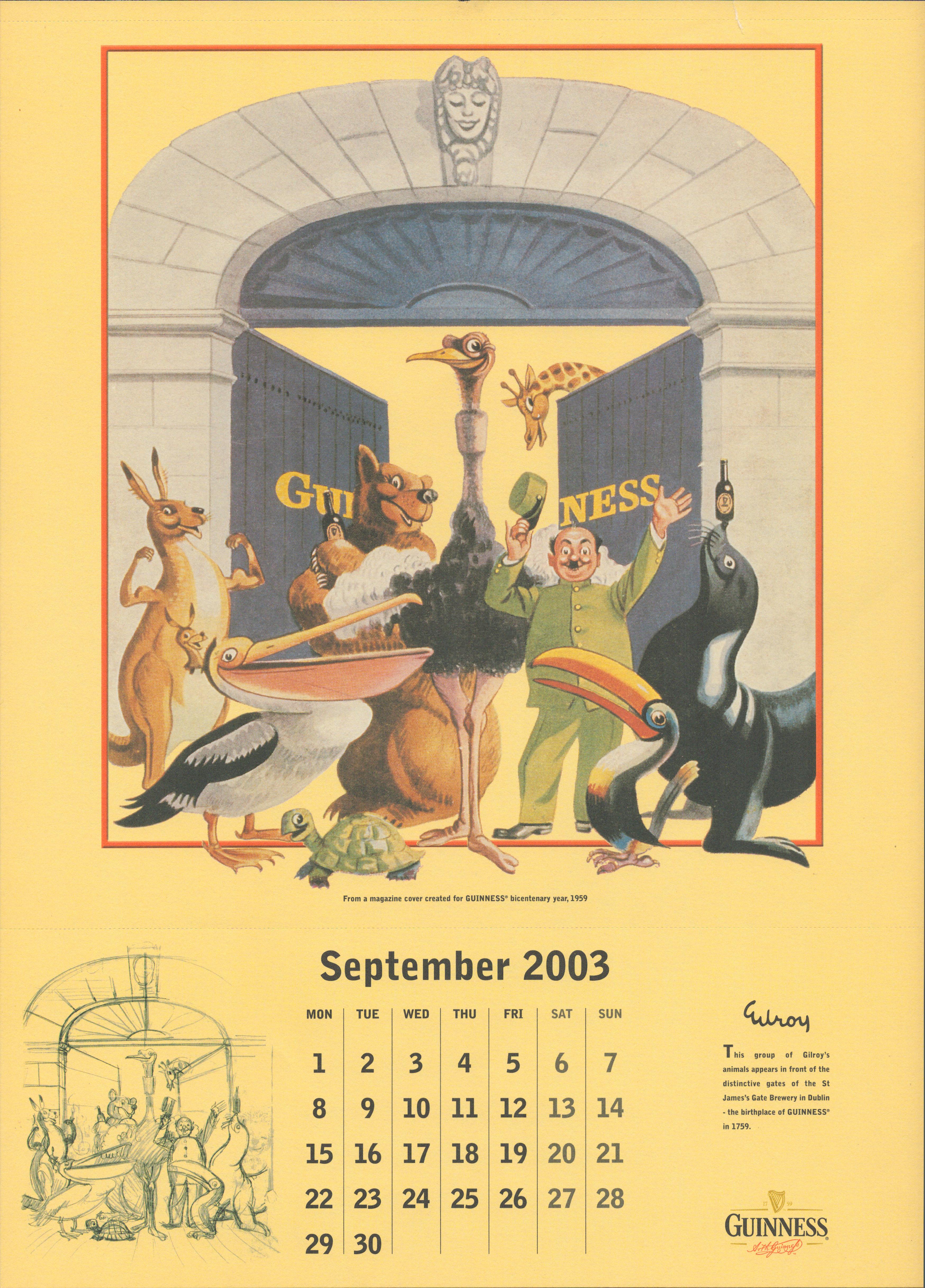 2003 Guinness Calendar Print John Gilroys Animals Characters *12
