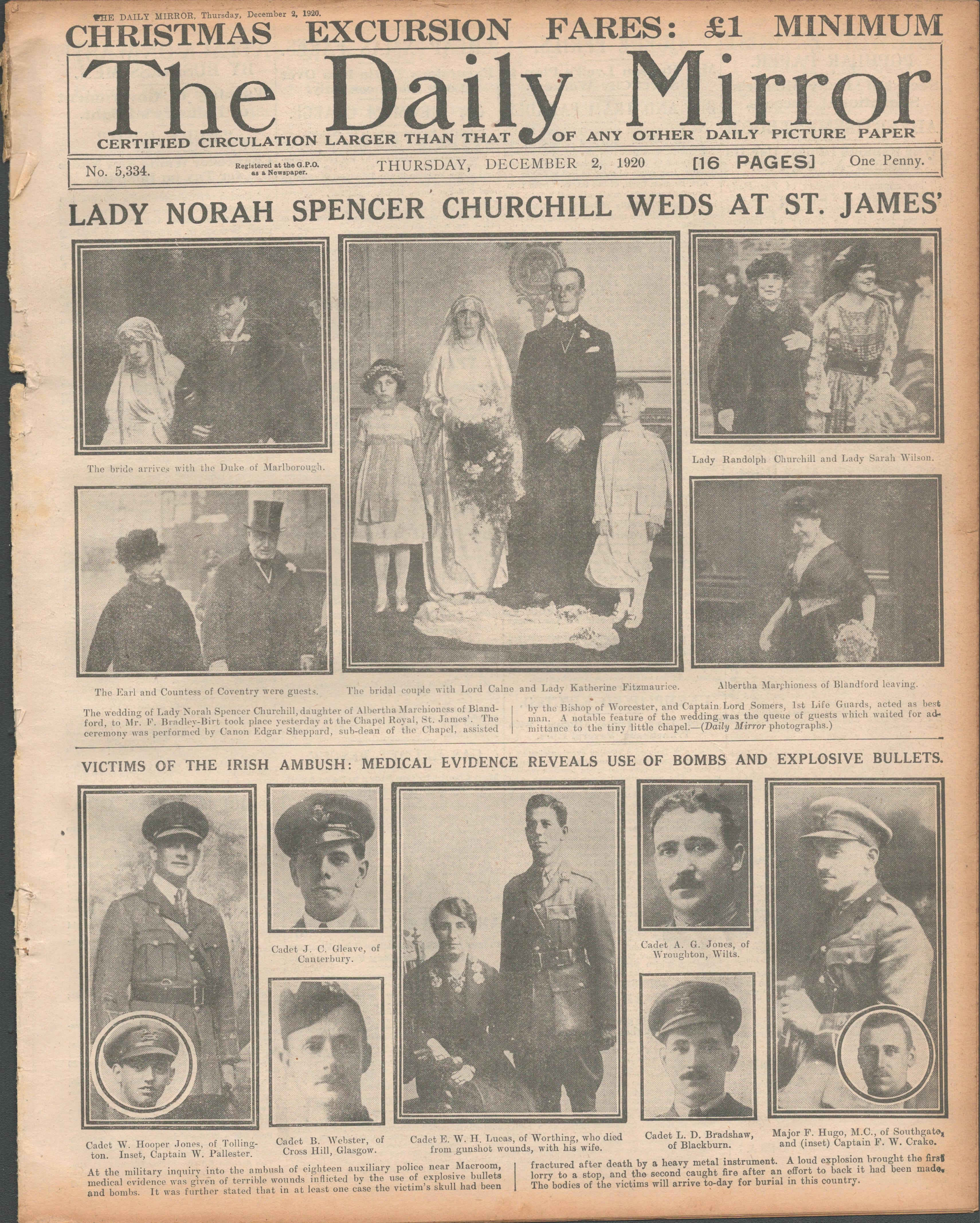 Antique Daily Mirror Newspaper 1920 Tracking Down Sinn Fein Flying Column Ambush at Macroom.