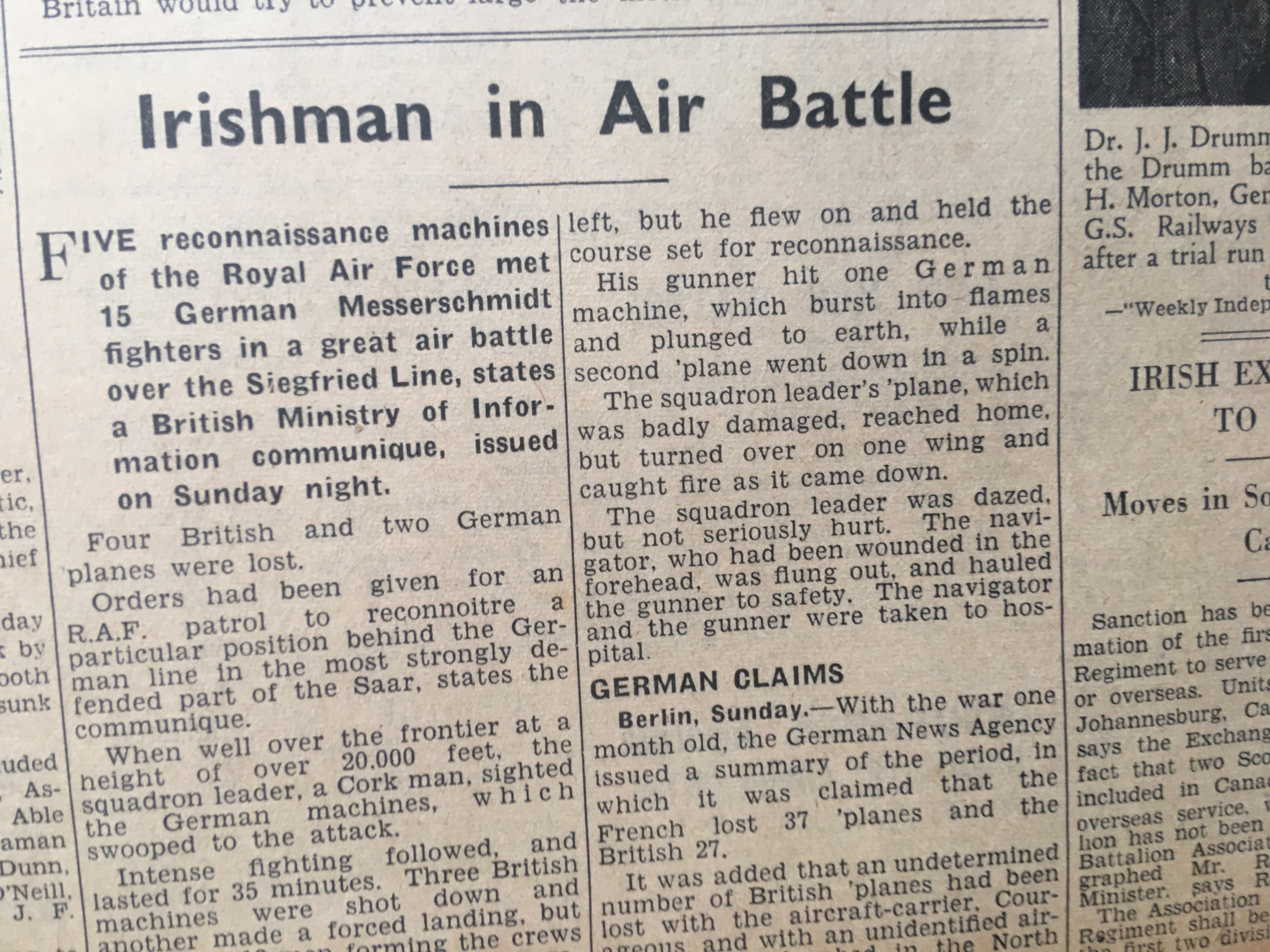 The Weekly Irish Independence 1939 Irish News, GAA Reports, Adverts, RTE Guide 16 - Image 4 of 10