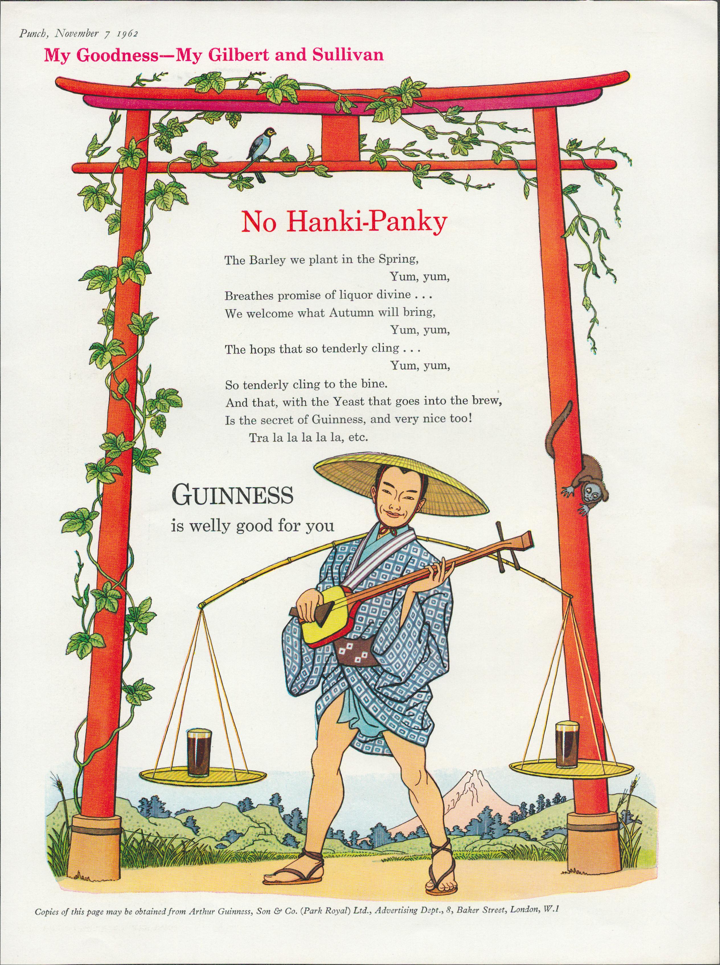 1962- Guinness Advertisement Print "No Hanki-Panki" G.E. 3643.A