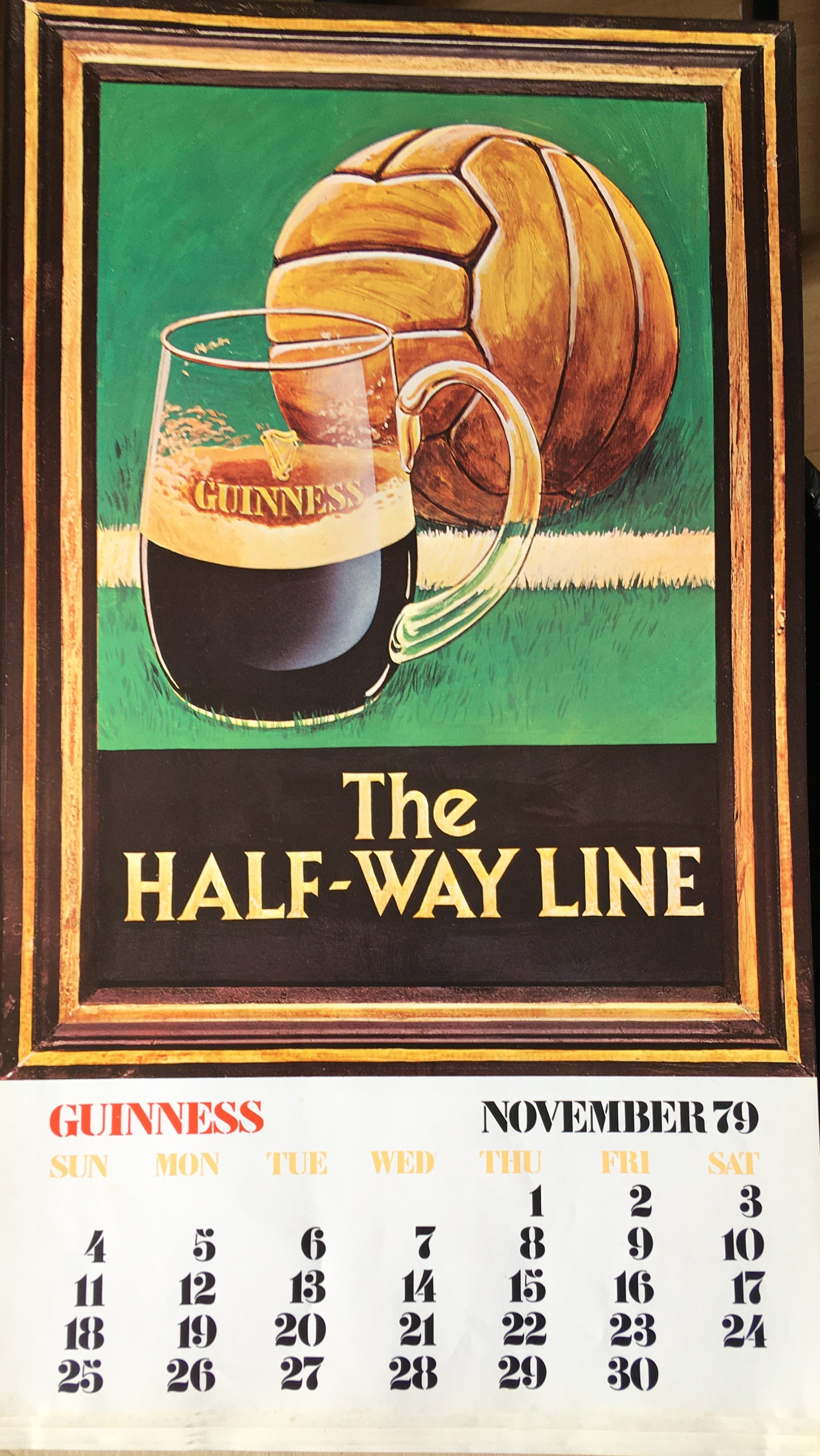 1979 Vintage Guinness Calendar Month Print –The Half Way Line –