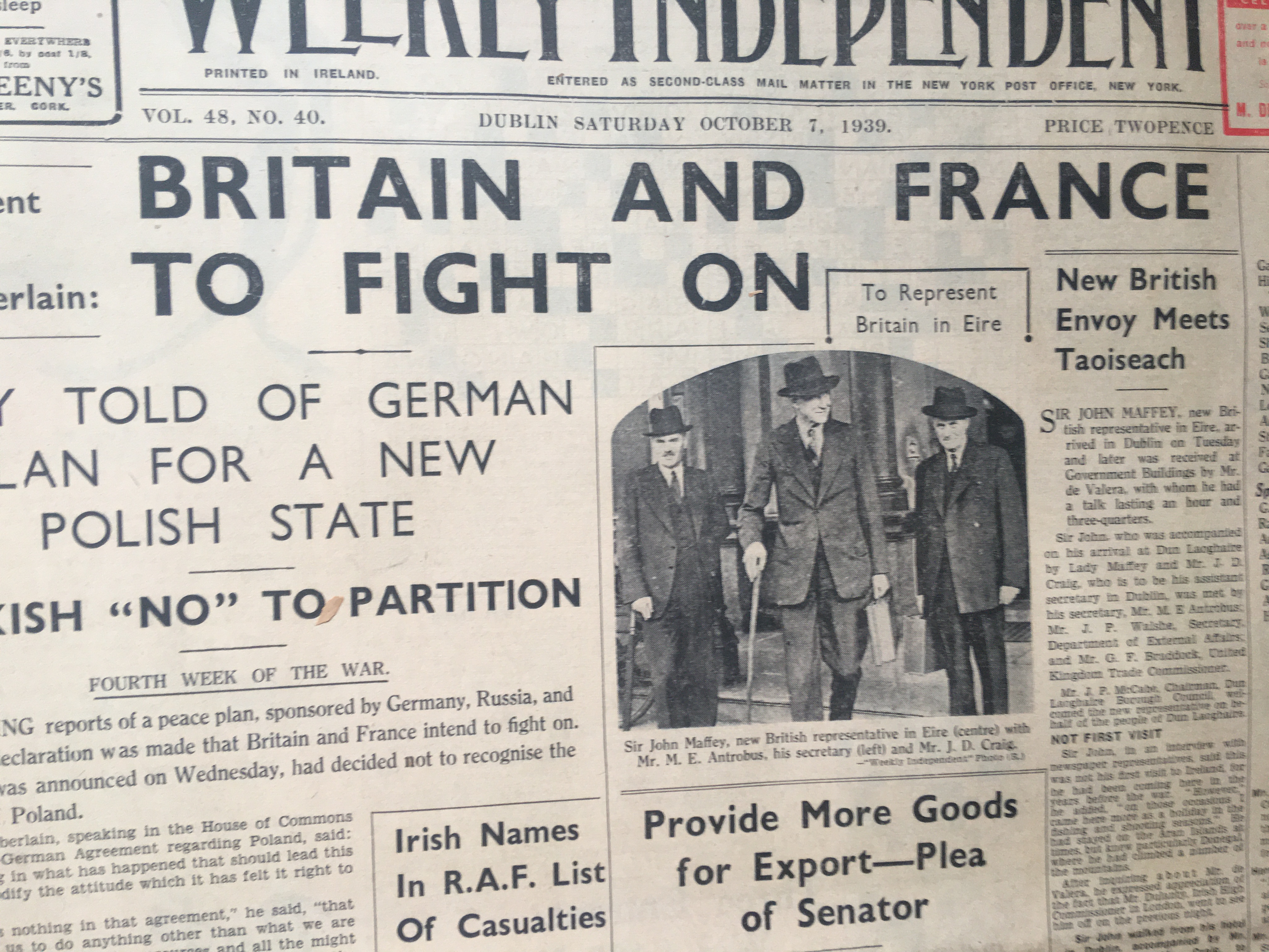 The Weekly Irish Independence 1939 Irish News, GAA Reports, Adverts, RTE Guide 16 - Image 2 of 10