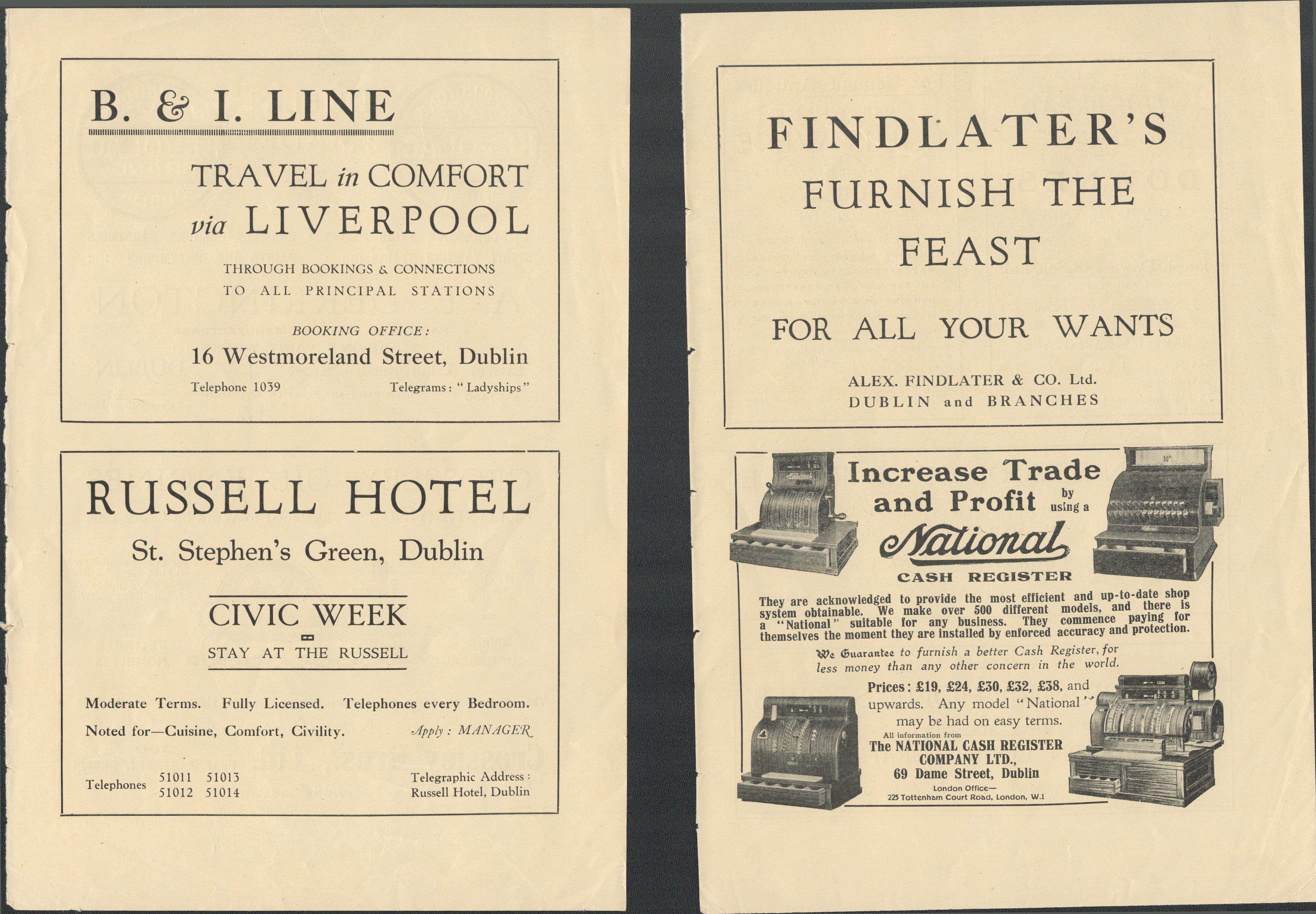 Collection Of 16 Vintage Original 1920's Dublin Traders Advertisements.