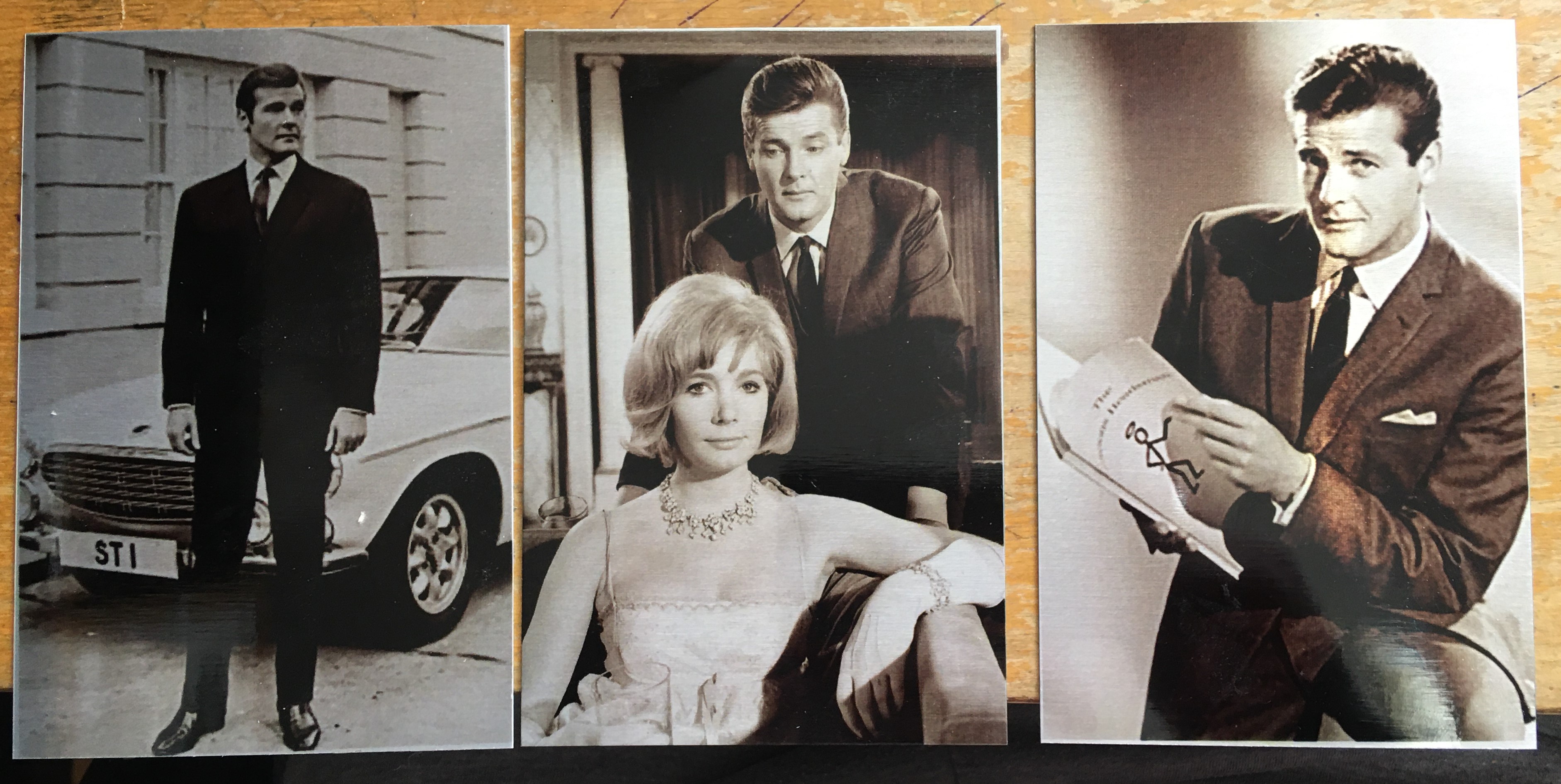 Autographed Card by Legend Roger Moore with 3- 6" x 4" metal Images - Image 3 of 3