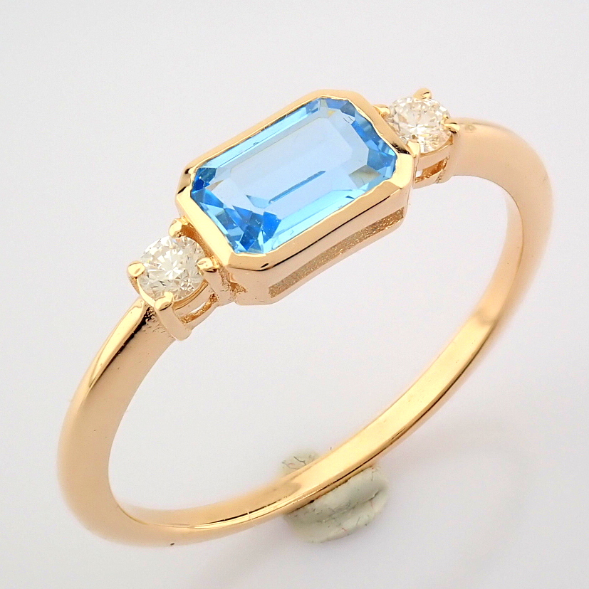 HRD Antwerp Certificated 14K Rose/Pink Gold Diamond & Blue Topaz Ring (Total 0.8 Ct. Stone) - Image 3 of 8