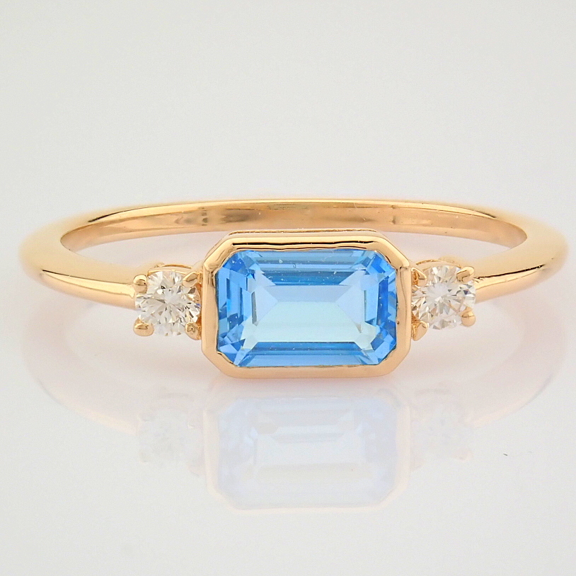 HRD Antwerp Certificated 14K Rose/Pink Gold Diamond & Blue Topaz Ring (Total 0.8 Ct. Stone) - Image 2 of 8