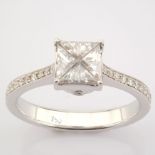 HRD Antwerp Certificated 18K White Gold Triangle Cut Diamond & Diamond Ring (Total 0.55 Ct. Ston...