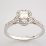 HRD Antwerp Certificated 18K White Gold Princess Cut Diamond & Diamond Ring (Total 0.52 Ct. Ston...