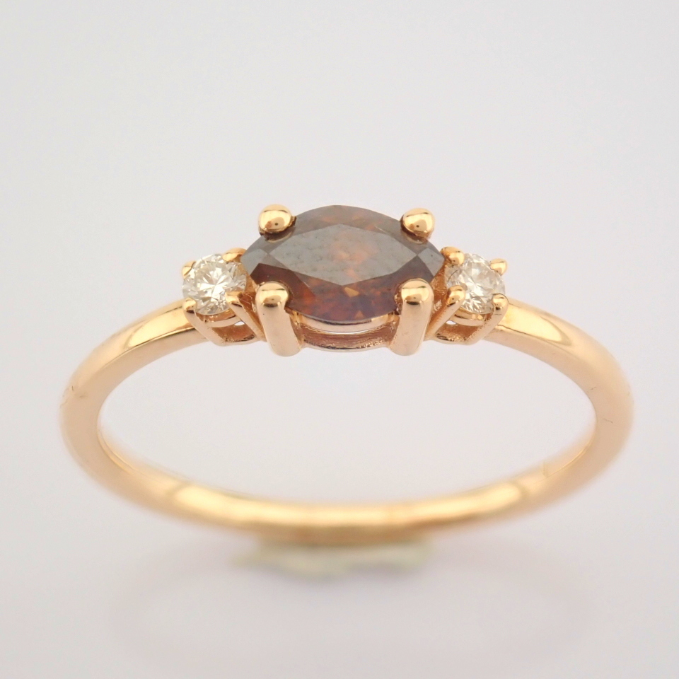 HRD Antwerp Certificated 14K Rose/Pink Gold Brown Diamond & Diamond Ring (Total 0.45 Ct. Stone)