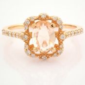 HRD Antwerp Certificated 14K Rose/Pink Gold Diamond & Morganite Ring (Total 0.83 Ct. Stone)