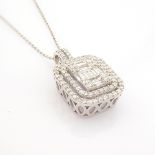 HRD Antwerp Certificated 14K White Gold Baguette Diamond & Diamond Necklace (Total 0.87 Ct. Ston...