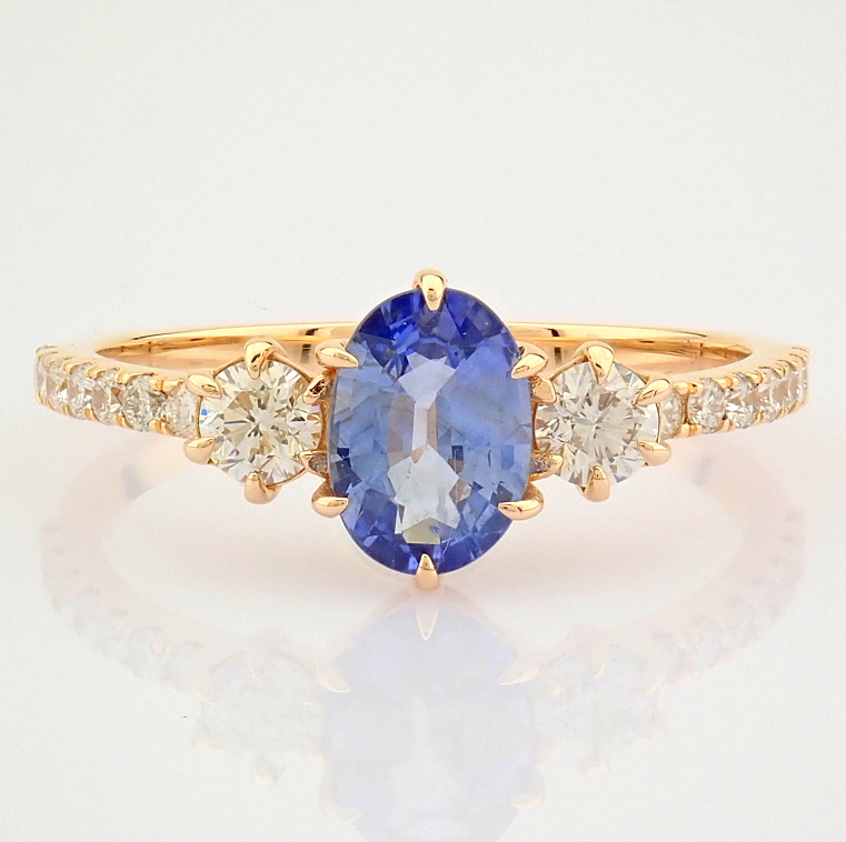 HRD Antwerp Certificated 14K Rose/Pink Gold Diamond & Sapphire Ring (Total 1.14 Ct. Stone) - Image 5 of 9