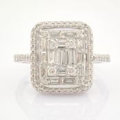 HRD Antwerp Certificated 14K White Gold Baguette Diamond & Diamond Ring (Total 0.89 Ct. Stone)