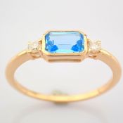 HRD Antwerp Certificated 14K Rose/Pink Gold Diamond & Blue Topaz Ring (Total 0.8 Ct. Stone)