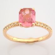 HRD Antwerp Certificated 14K Rose/Pink Gold Diamond & Tourmaline Ring (Total 0.83 Ct. Stone)