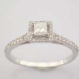 HRD Antwerp Certificated 14K White Gold Princess Cut Diamond & Diamond Ring (Total 0.37 Ct. Ston...