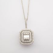 HRD Antwerp Certificated 14K White Gold Baguette Diamond & Diamond Necklace (Total 0.4 Ct. Stone...