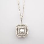 HRD Antwerp Certificated 14K White Gold Baguette Diamond & Diamond Necklace (Total 0.4 Ct. Stone...