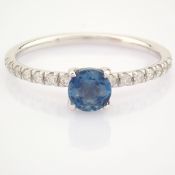 HRD Antwerp Certificated 14K White Gold Diamond & London Blue Topaz Ring (Total 0.59 Ct. Stone)