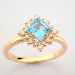 HRD Antwerp Certificated 14K Rose/Pink Gold Diamond & Blue Topaz Ring (Total 0.96 Ct. Stone)