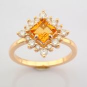 HRD Antwerp Certificated 14K Rose/Pink Gold Diamond & Citrin Ring (Total 0.97 Ct. Stone)