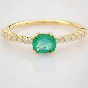 HRD Antwerp Certificated 14K Yellow Gold Diamond & Emerald Ring (Total 0.65 Ct. Stone)