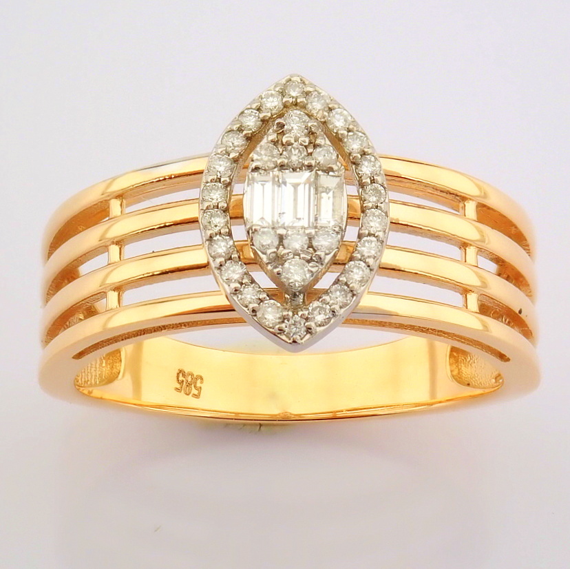 HRD Antwerp Certificated 14K Rose/Pink Gold Baguette Diamond & Diamond Ring (Total 0.22 Ct. Ston...
