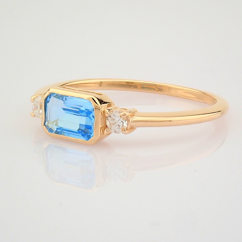 HRD Antwerp Certificated 14K Rose/Pink Gold Diamond & Blue Topaz Ring (Total 0.8 Ct. Stone) - Image 6 of 8