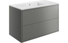 New (U57) Perla Matt Grey 900mm 2 Drawer Wall Mounted Vanity Unit. RRP £393.99. Designer, Modu...