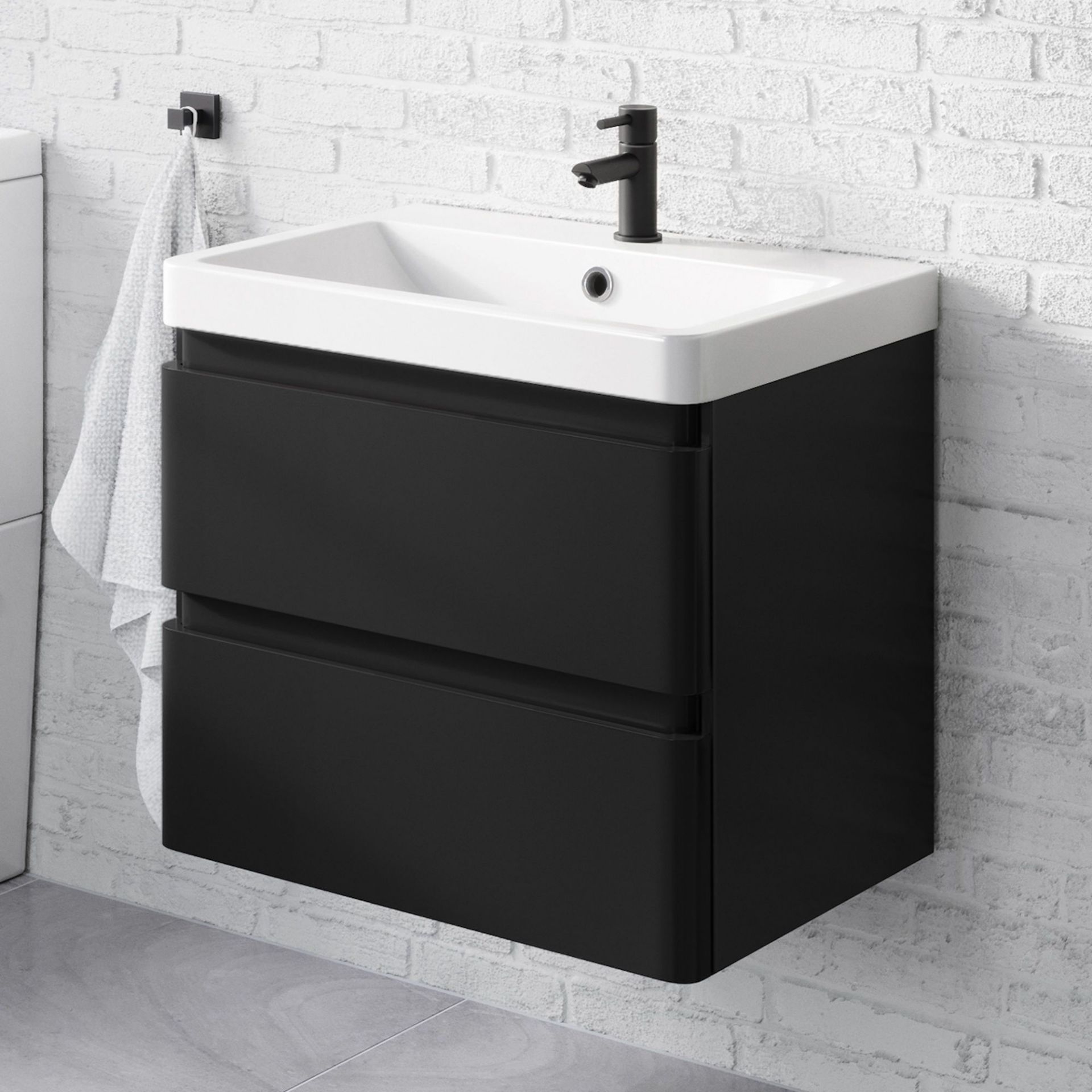 New & Boxed 600 mm Denver II Black Built In Basin Drawer Unit - Wall Hung. RRP £849.99. Mf246...