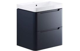 New (U18) Lambra 600mm 2 Drawer Wall Hung Vanity Unit - Matt Indigo. RRP £549.99. Comes Compl...