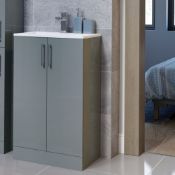 New (U62) Volta Grey Gloss Vanity Unit 600mm. RRP £425.00. Comes Complete With Basin. This 600...