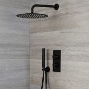 New & Boxed Round Concealed Thermostatic Mixer Shower Kit & Large Head, Matte Black. RRP £4...
