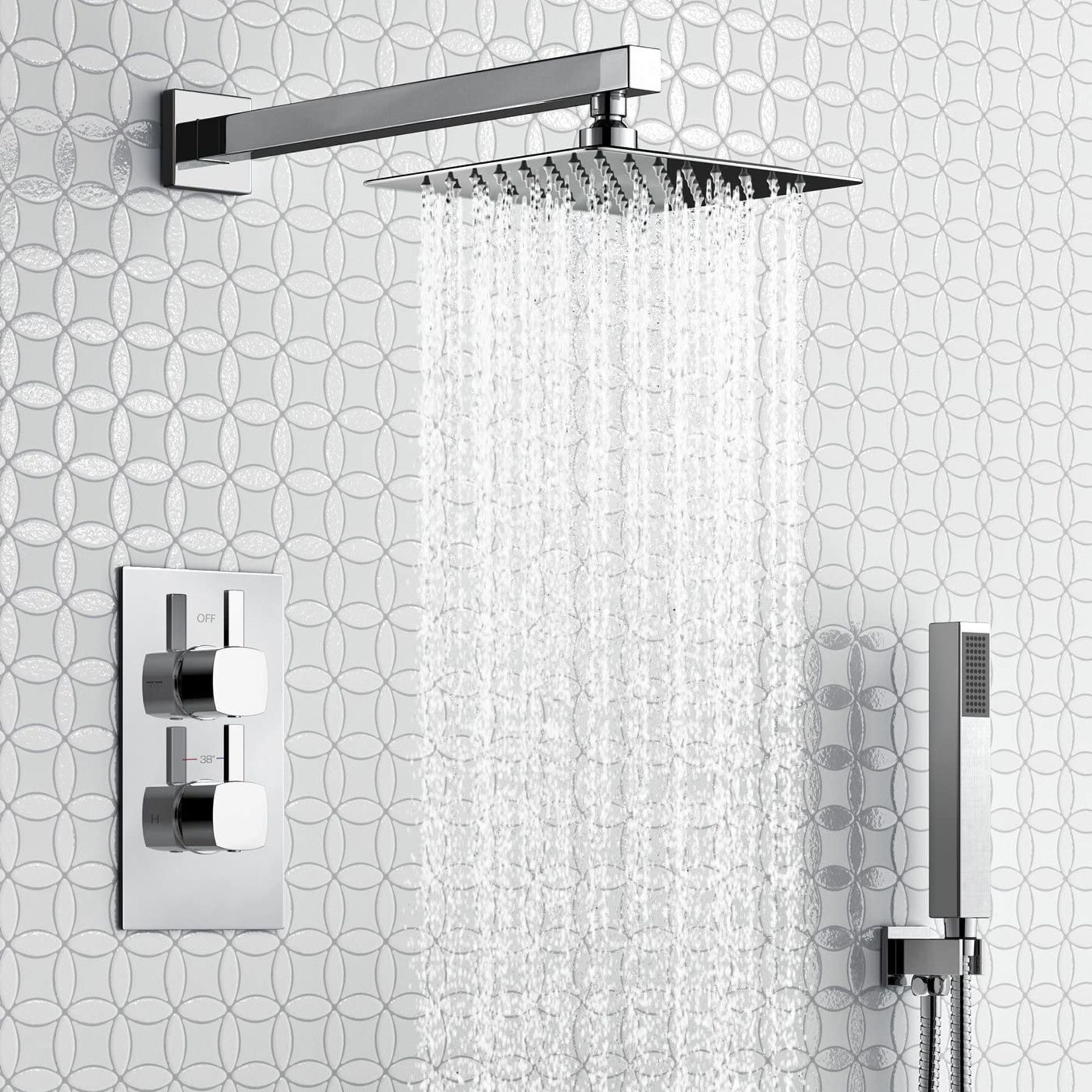 New & Boxed Thermostatic Mixer Shower Set 8" Head Handset + Chrome 2 Way Valve Kit. Sp9243. RRP...