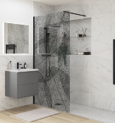 New (T17) Black Leaf Wet room Glass Panel - 1200mm. RRP £775.99. Make A Real Style Statement W...