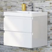New & Boxed 600 mm Denver II Gloss White Built In Basin Drawer Unit - Wall Hung. RRP £849.99.M...