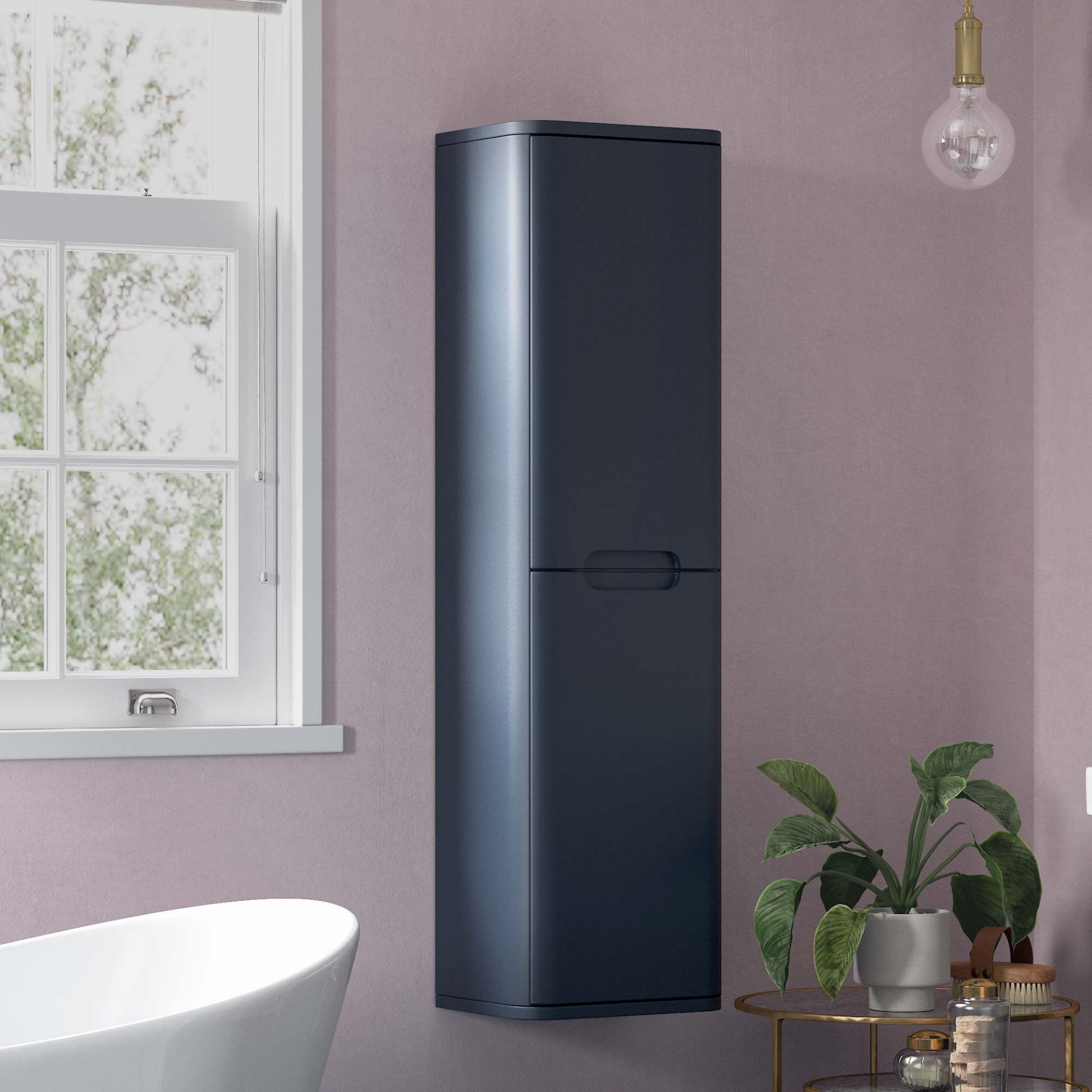 New (C22) Lambra 350mm 2 Door Wall Hung Tall Unit - Matt Indigo. RRP £324.99.Lambra Modular B...