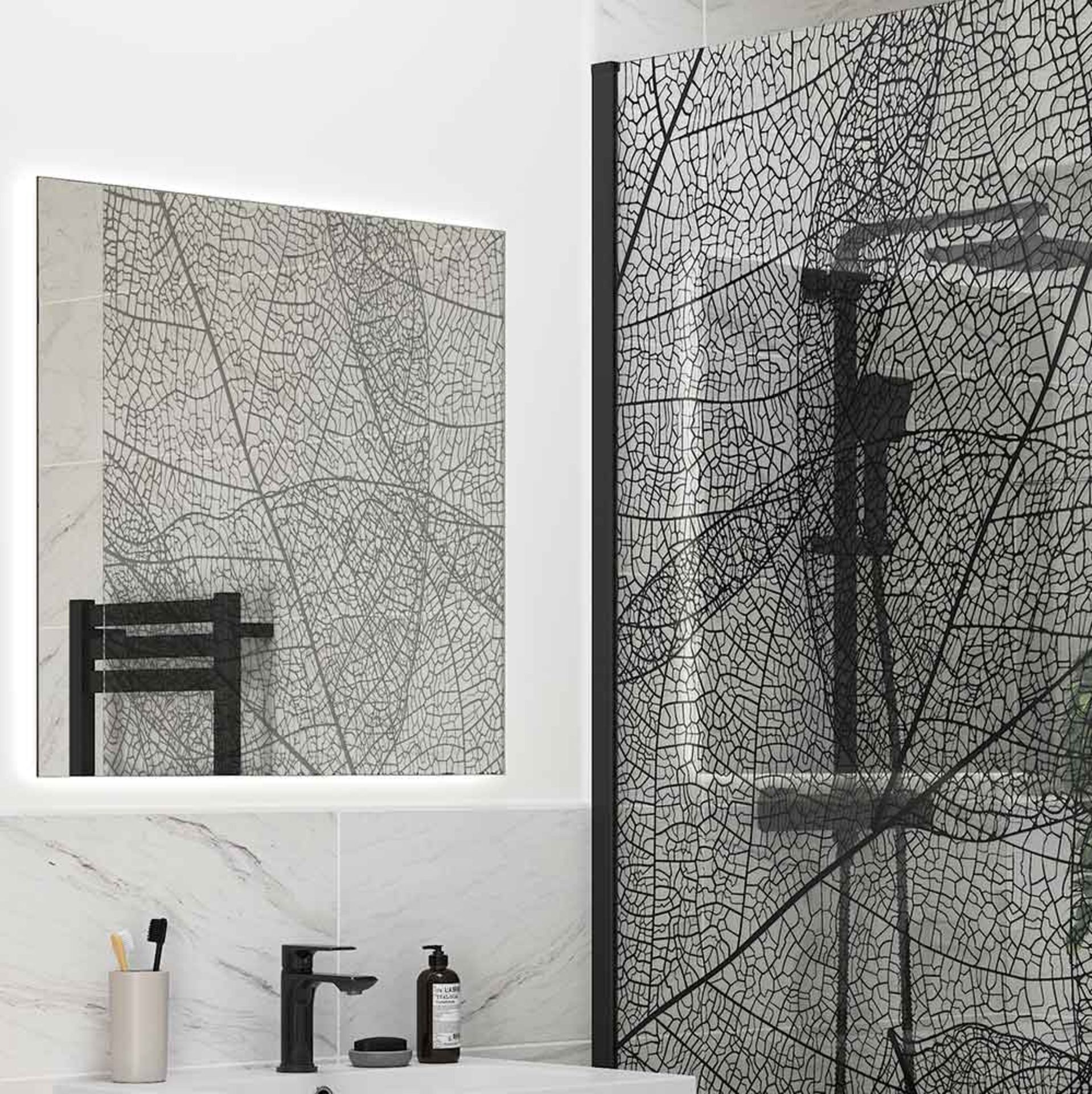 New (C6) Black Leaf Wet Room Glass Panel - 1200mm. RRP £775.99.Make A Real Style Statement W... - Image 3 of 3